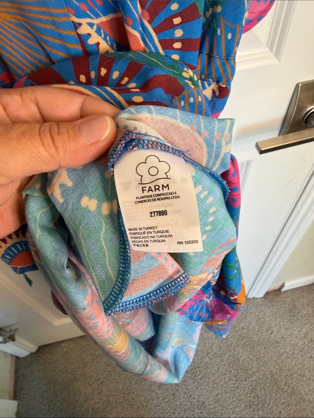 Anthropologie Teal Maxi Dress/ Beach Cover-up. Pink, Green & Gold Shell Print - Picture 6 of 8